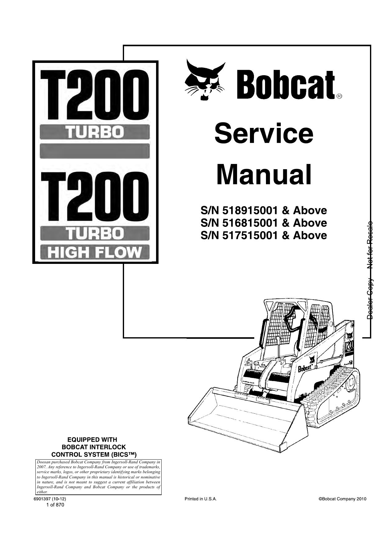 T200 Compact Track Loader Service Manual Bobcat